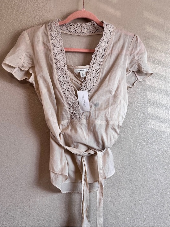 Banana Republic Tops - Banana Republic Cream Lace-Trim Wrap Blouse